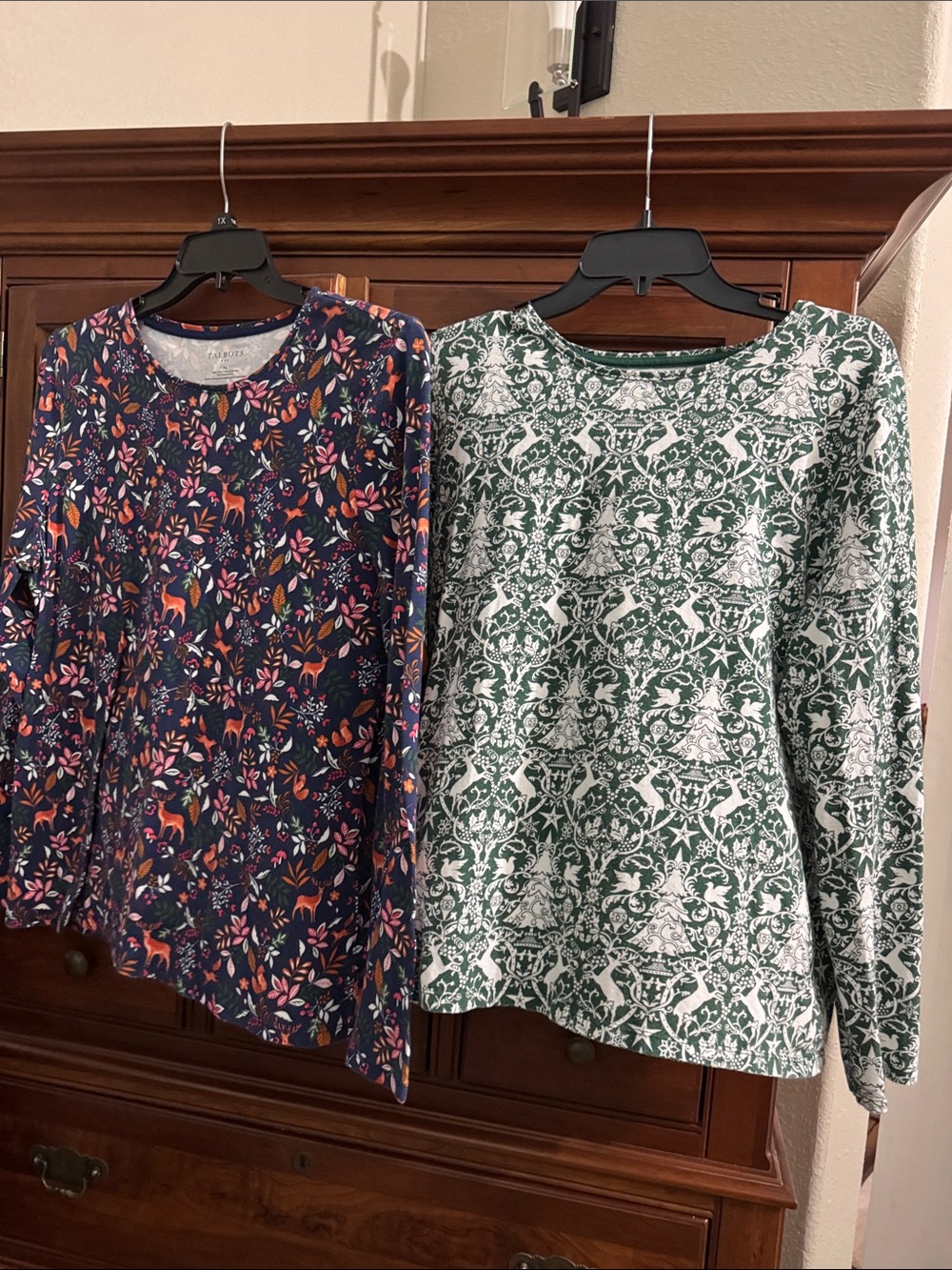 Long Sleeve Navy Floral & Green Patterned Tops both for listed price